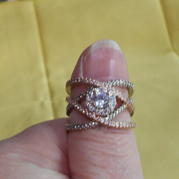 Silver and Rose Gold CZ Ring - Picture 2 of 6